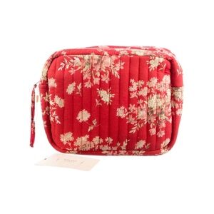 Doen Red Floral Holloway Cosmetic Quilted Pouch Bag